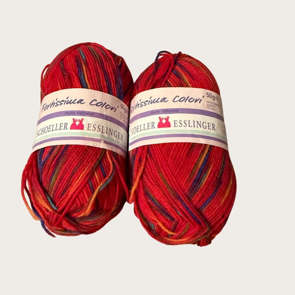 Lot of 2 Schoeller Esslinger Fortissima Colori Yarn 50g Multicolor Rainbow Blend